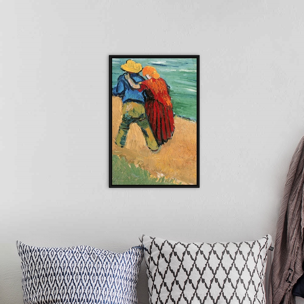 A bohemian room featuring Post-Impressionist Van Gogh painting of a couple in love walking down a dirt path.