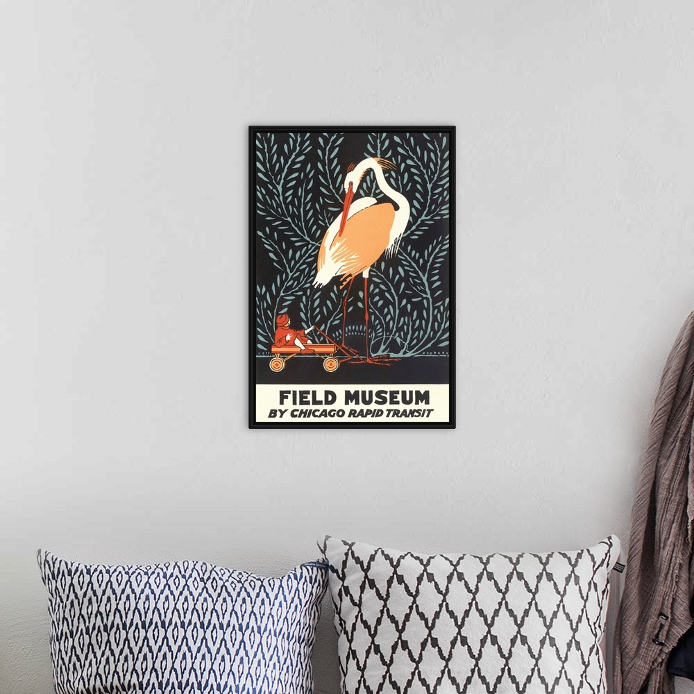 A bohemian room featuring Poster For Field Museum With Giant Heron