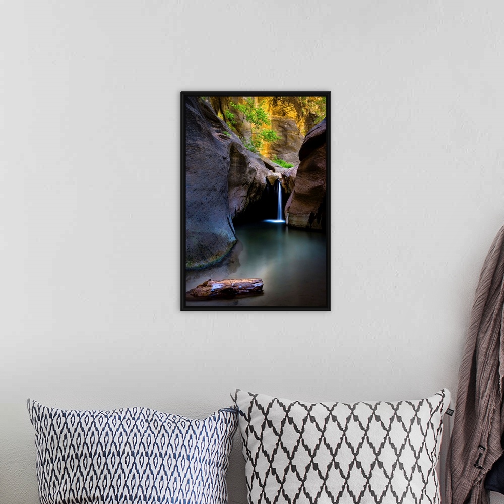 A bohemian room featuring A waterfall in The Narrows, Zion National Park, Utah