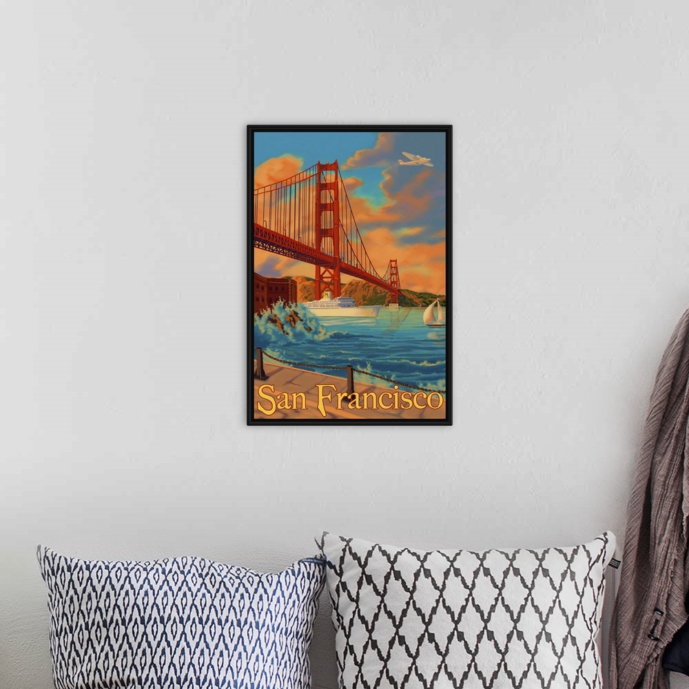 A bohemian room featuring Golden Gate San Francisco: Retro Travel Poster