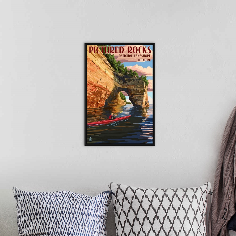 A bohemian room featuring Pictured Rocks National Lakeshore, Michigan: Retro Travel Poster