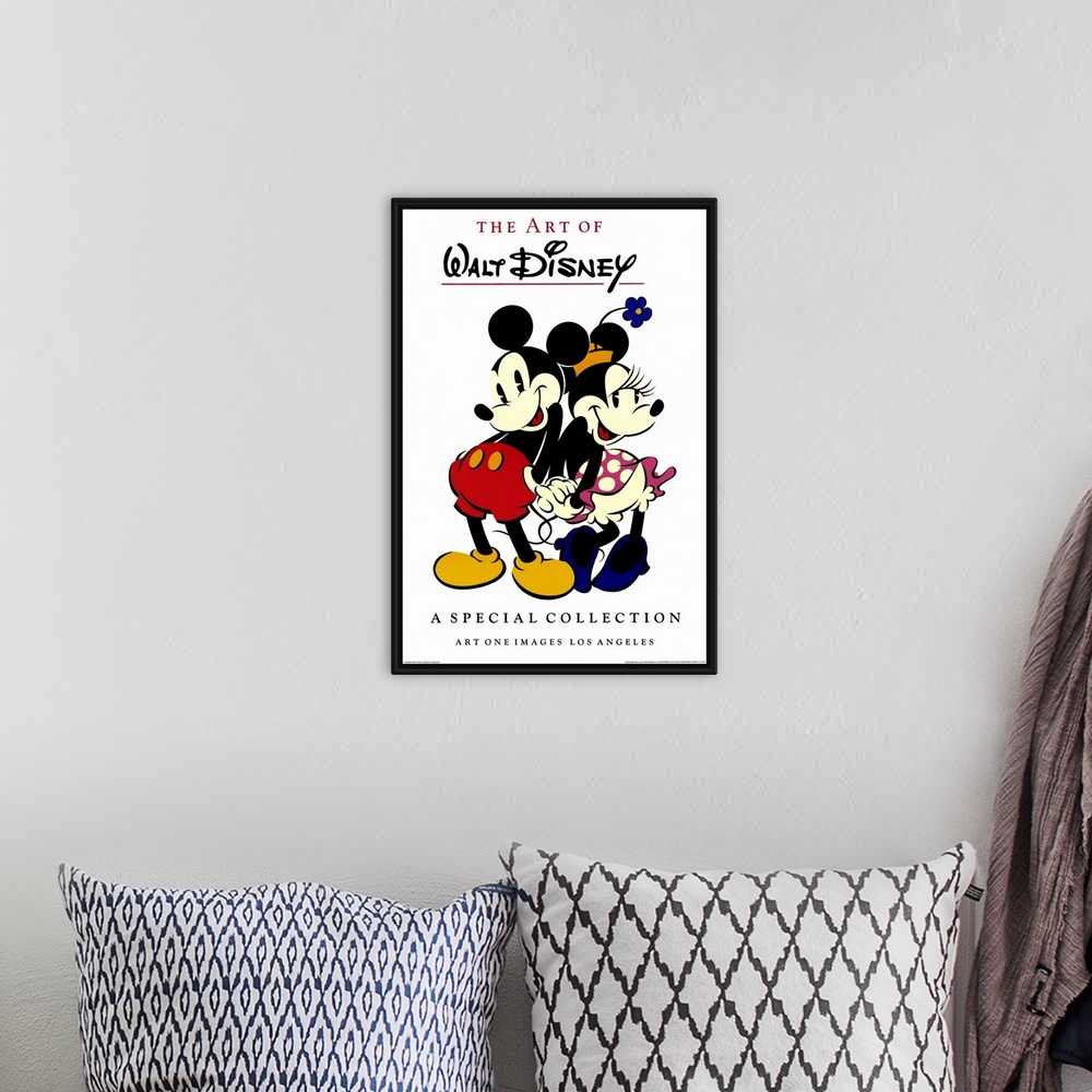 A bohemian room featuring This poster featuring the animation studio's star couple is advertising an exhibit of Walt Disney...