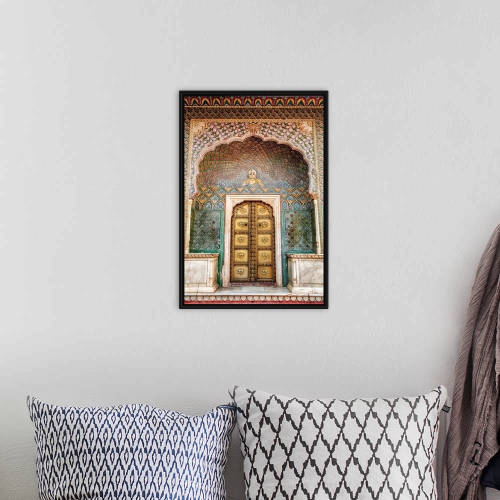 A bohemian room featuring Colorful door at the City Palace in Jaipur, Rhajisthan, India.