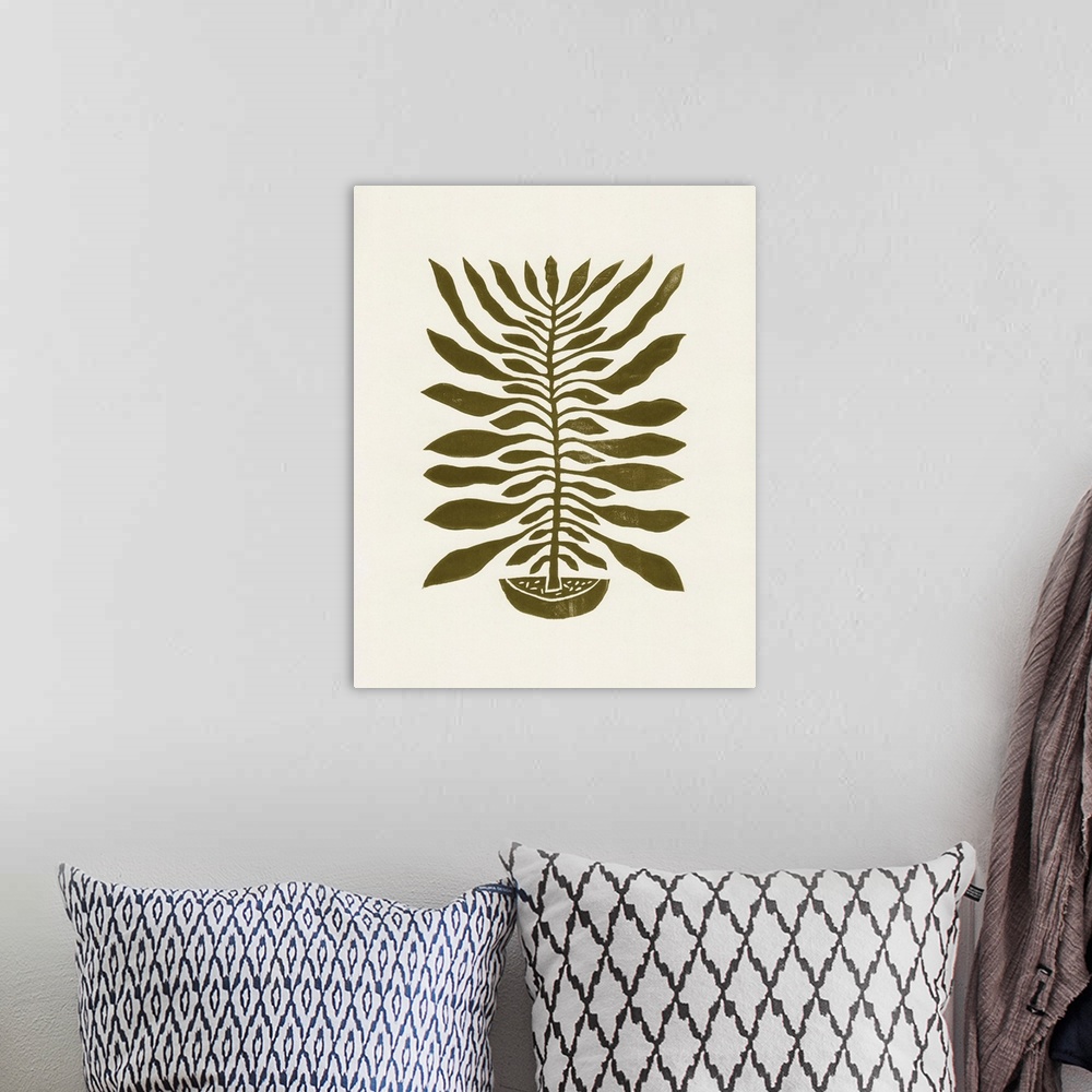 A bohemian room featuring One Hundred-Leaved Plant #22 / Lino Print