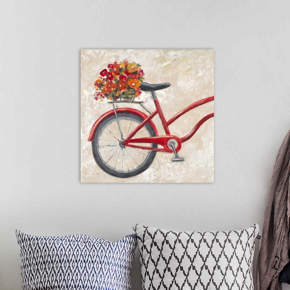 Red Floral Bicycle Wall Art, Canvas Prints, Framed Prints, Wall Peels ...
