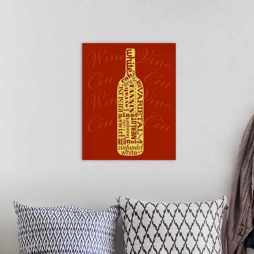 A bohemian room featuring Artwork using wine glass and typography perfect for any kitchen.