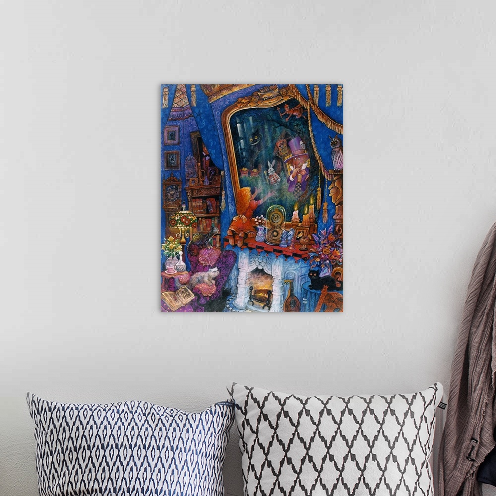 A bohemian room featuring Alice goes through the looking glass.