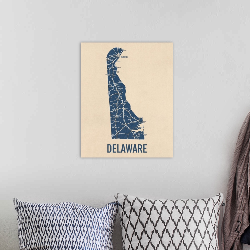 A bohemian room featuring Vintage Delaware Road Map 1