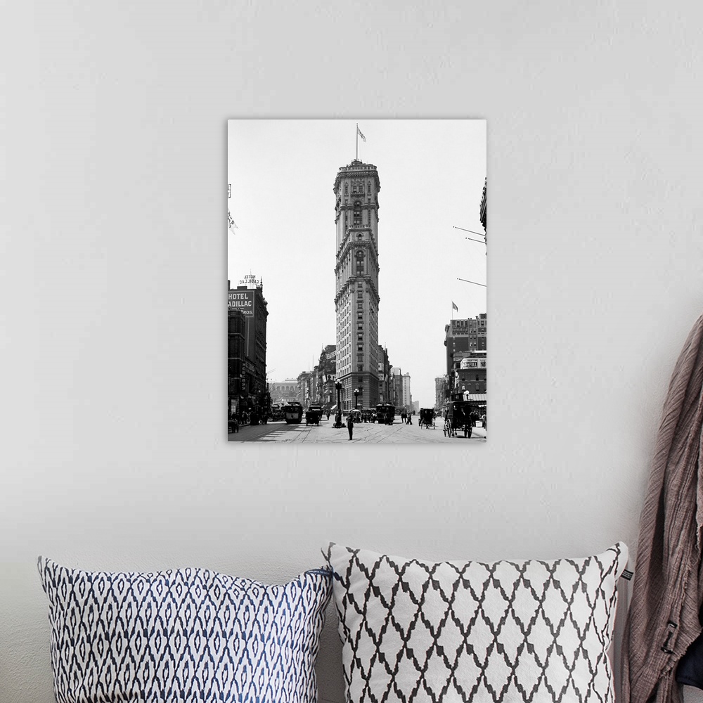 A bohemian room featuring Vintage photograph of Times Building, Times Square, New York City