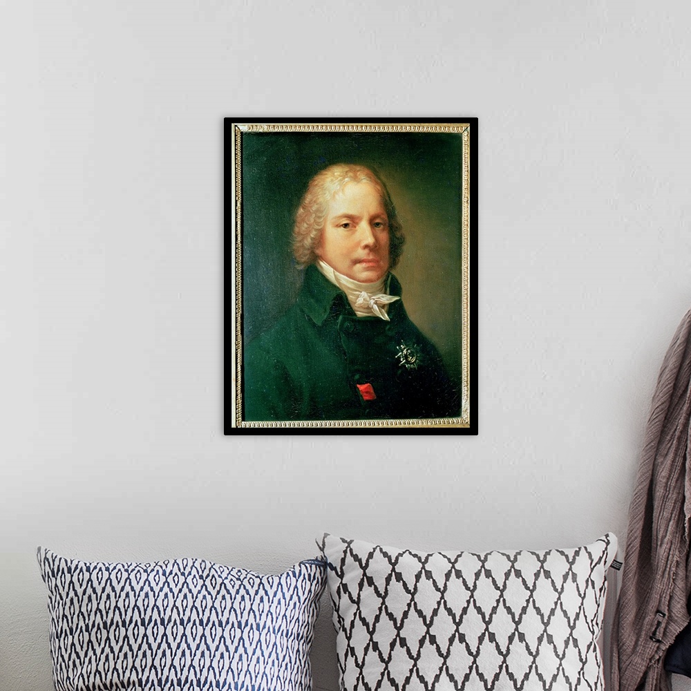 A bohemian room featuring XIR79707 Portrait of Charles Maurice de Talleyrand-Perigord (1754-1838) (oil on canvas)  by Prud'...