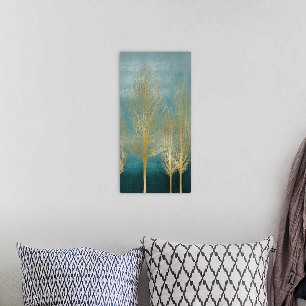 A bohemian room featuring Gold Trees on Aqua Panel II