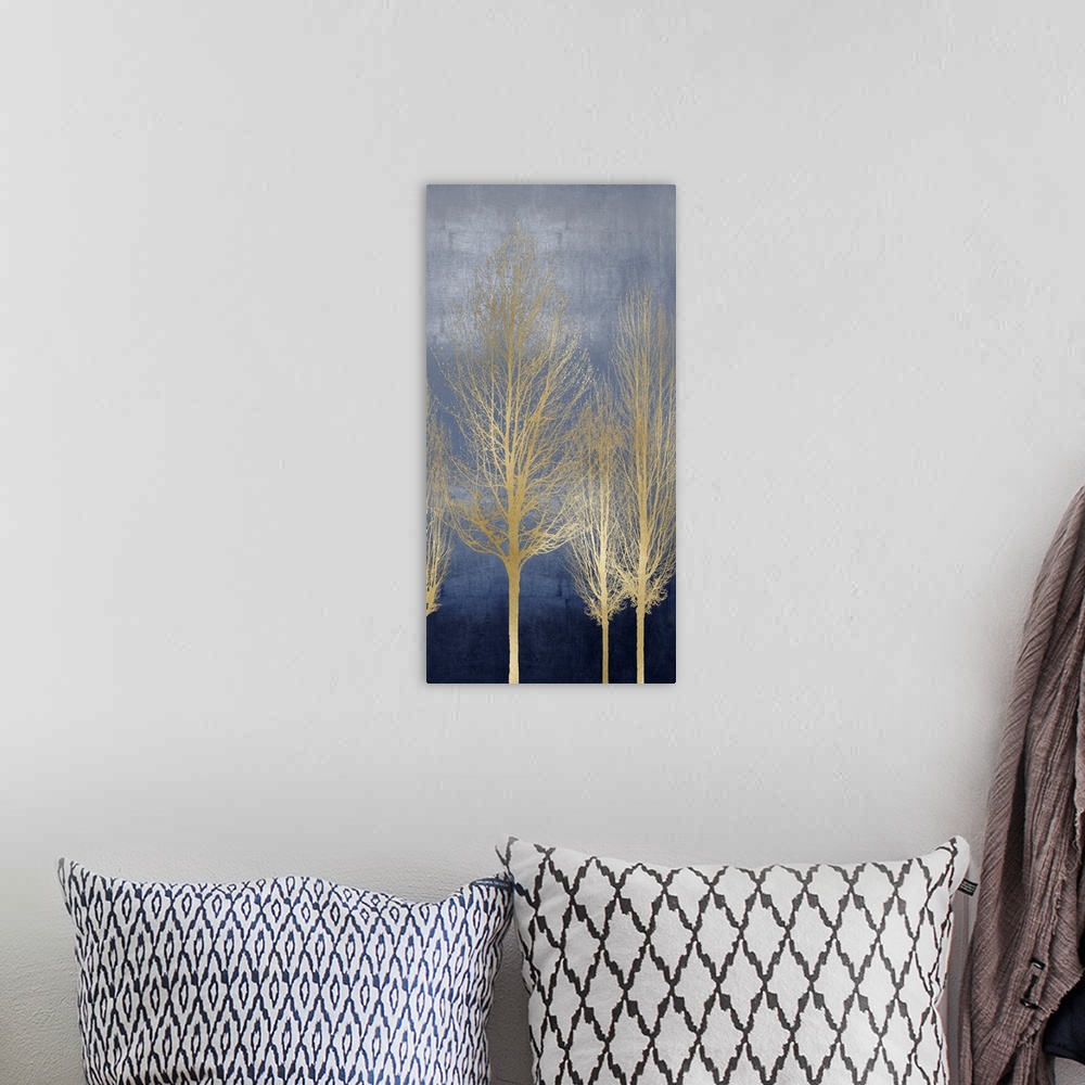 A bohemian room featuring Gold Trees on Blue Panel II