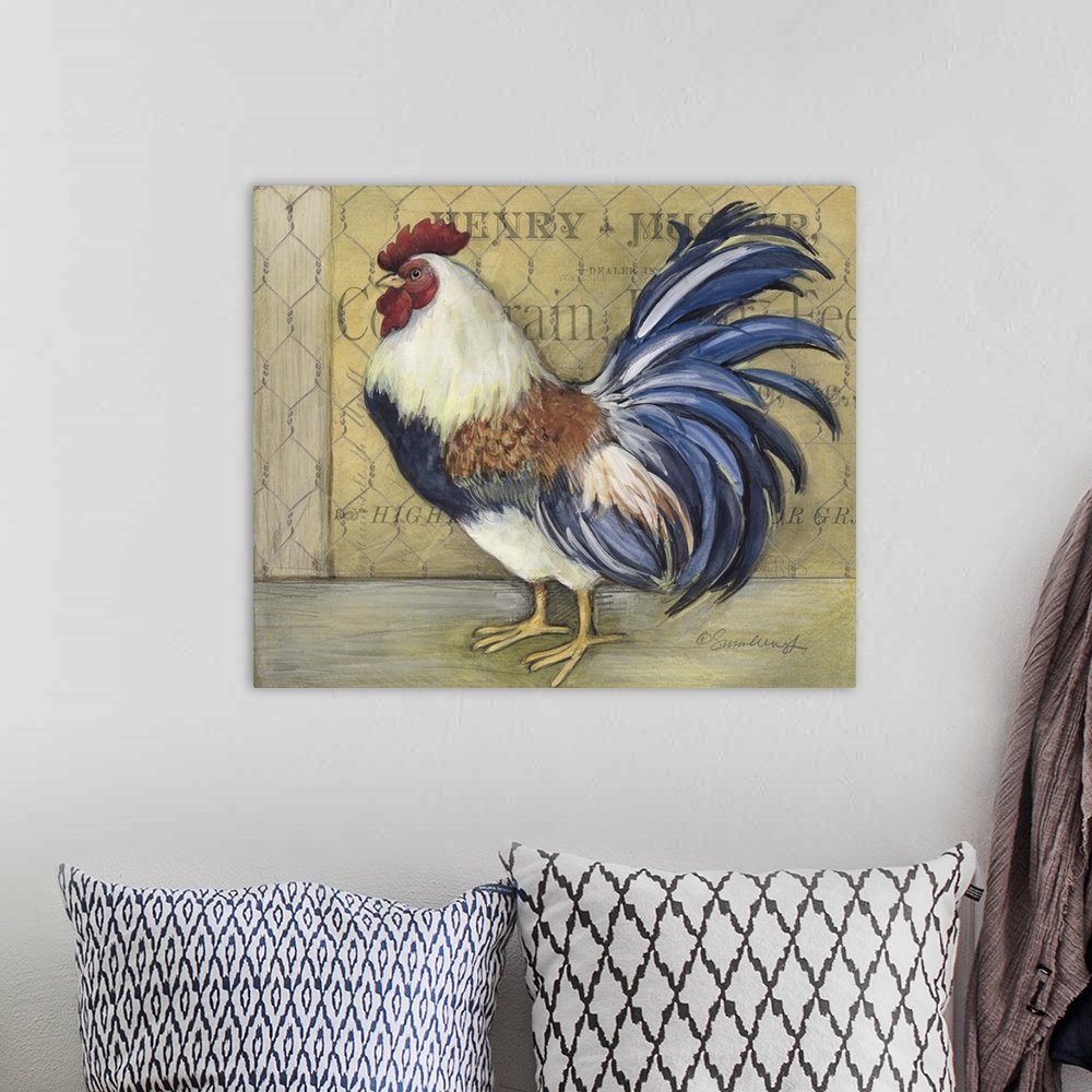 Blue Tail Rooster Wall Art, Canvas Prints, Framed Prints, Wall Peels