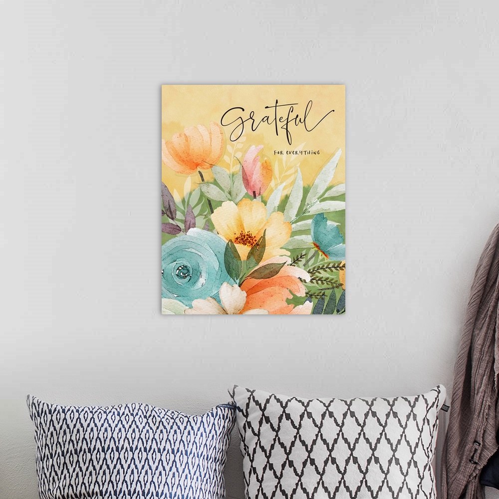 A bohemian room featuring Warm colors awash this floral art, accented with heart-touching sentiments.