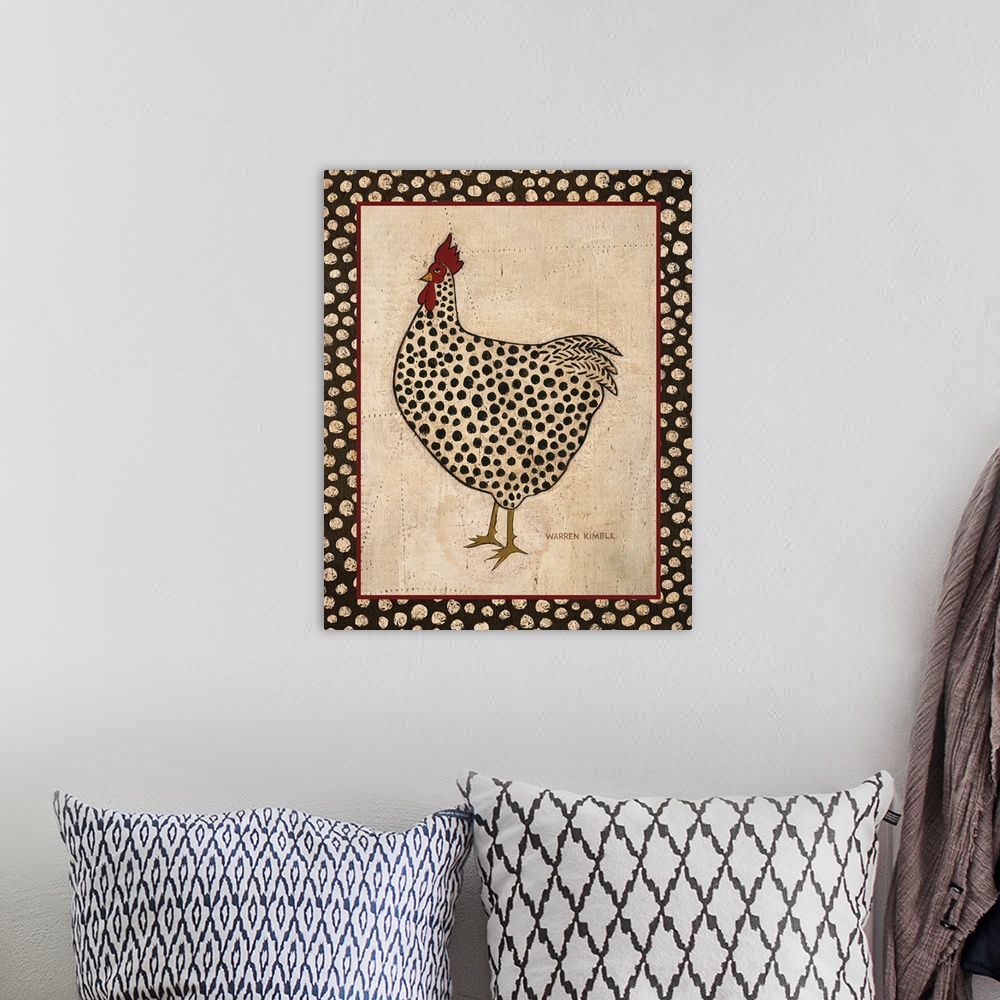 A bohemian room featuring Big illustration depicts a dotted fowl standing within a rectangular framed bare background.  Art...