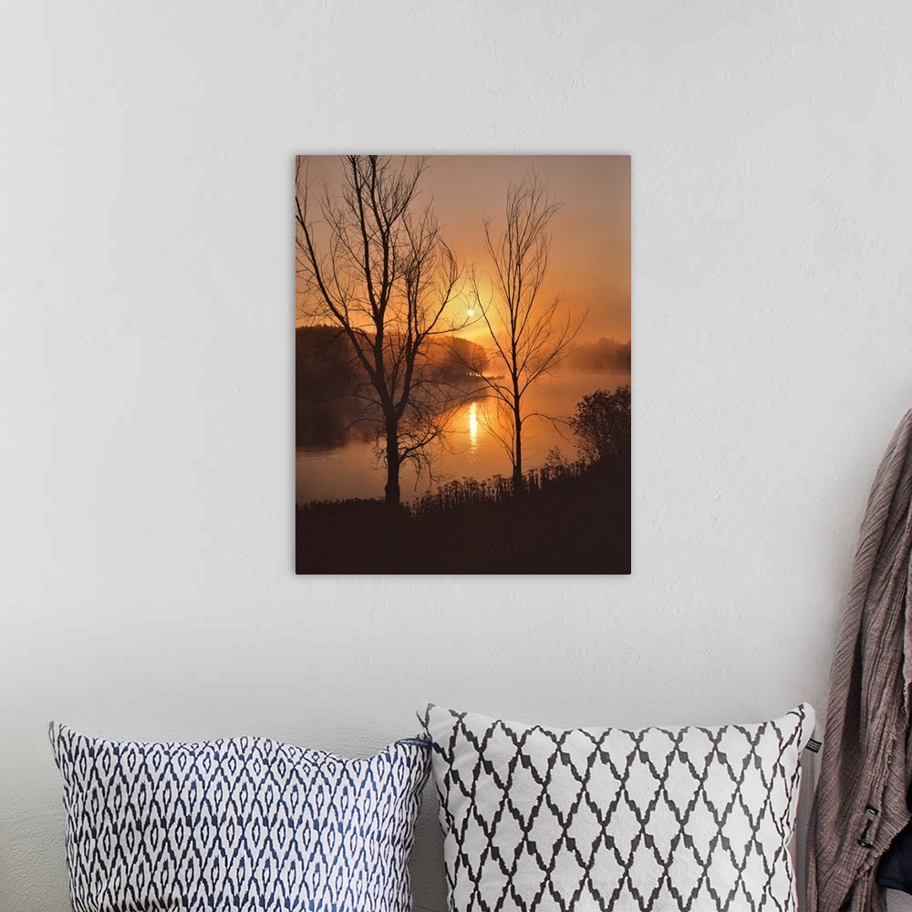 A bohemian room featuring Sunrise over the Kennebec River near Solon Maine
