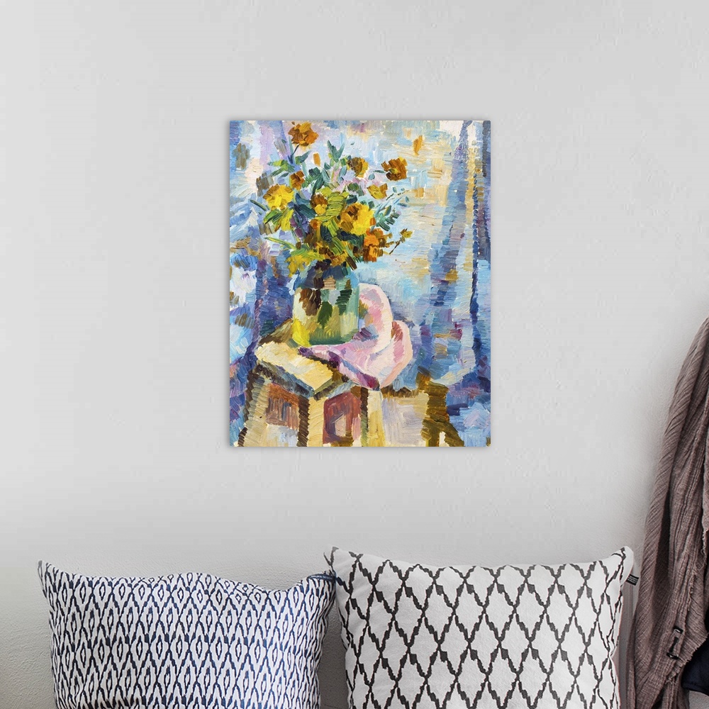 A bohemian room featuring Blue And Yellow Floral Still Life