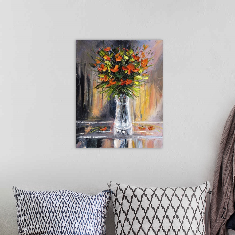 A bohemian room featuring Orange Flower Bouquet