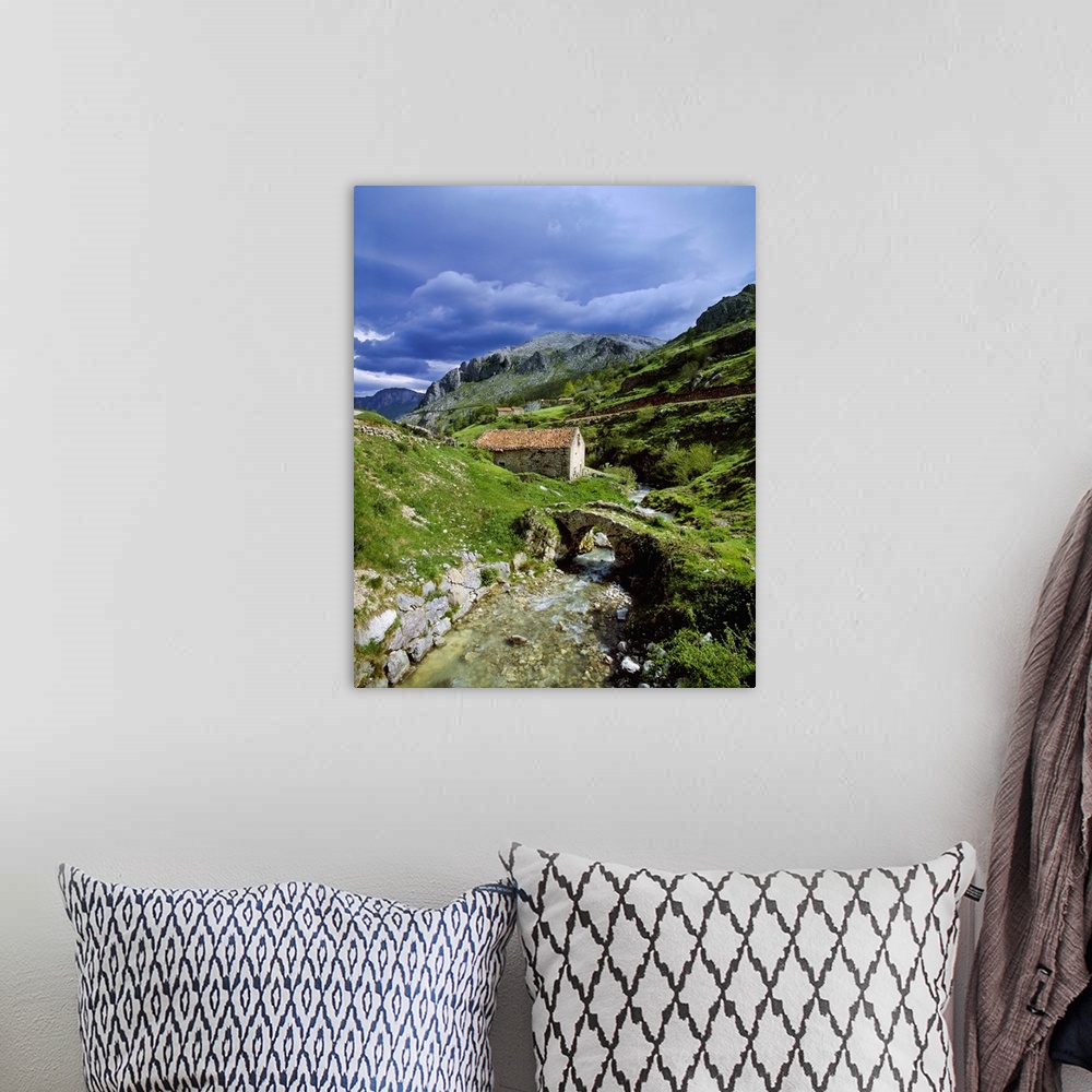 A bohemian room featuring Spain, Asturias, Picos de Europa National Park, Sotres, Landscape near the village