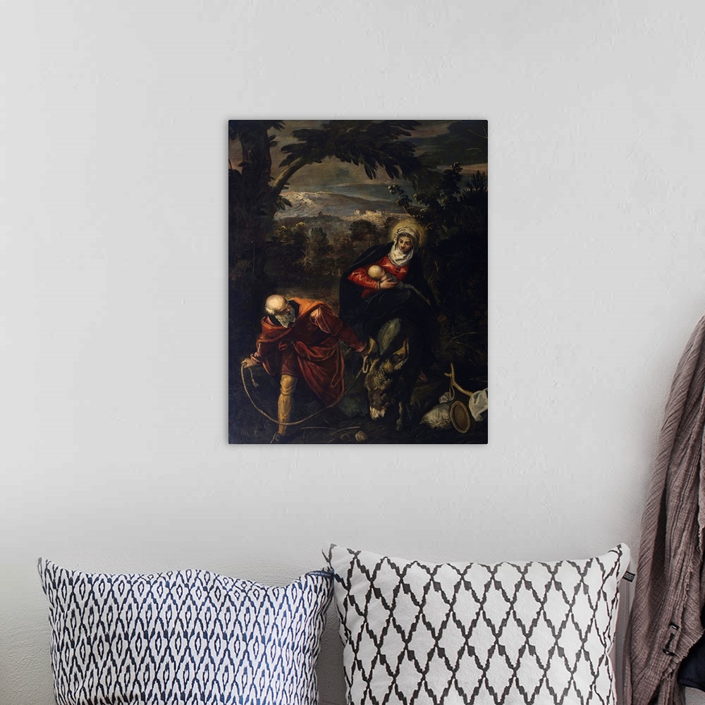 A bohemian room featuring Flight Into Egypt, By Tintoretto, 1583-87