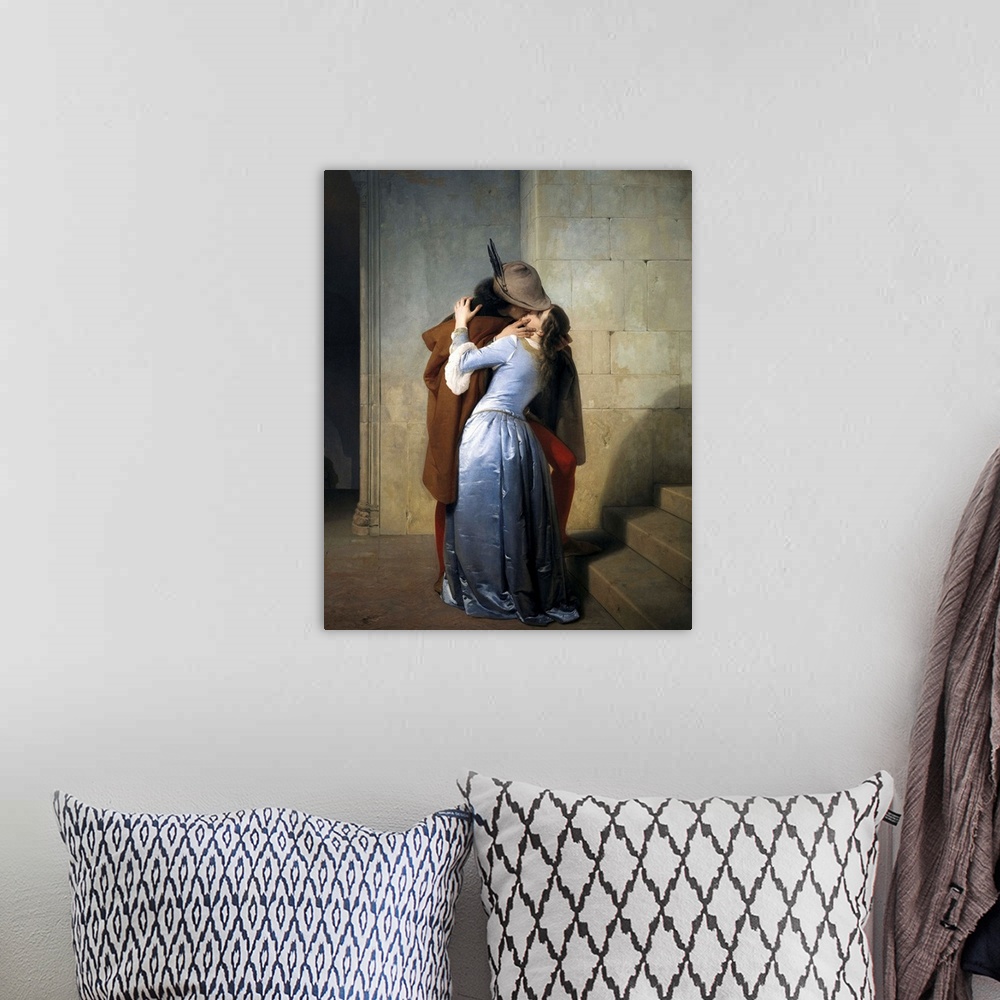 A bohemian room featuring HAYEZ, Francesco (1791-1882). The kiss. 1859. Romanticism. Oil on canvas. ITALY. Milan. Pinacothe...
