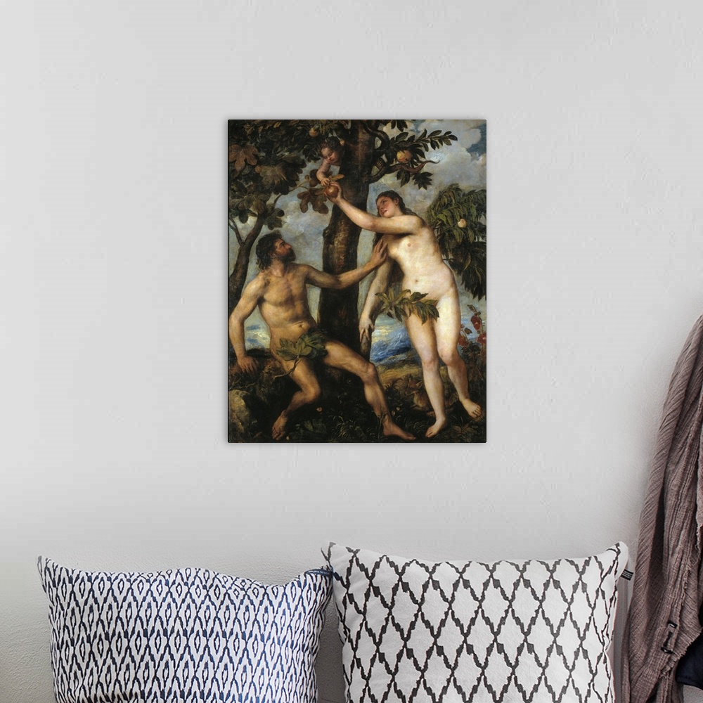 A bohemian room featuring Adam And Eve By Titian