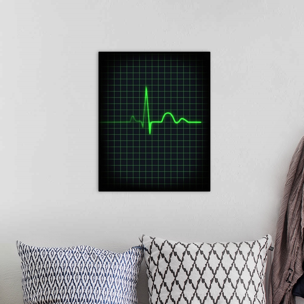 A bohemian room featuring Electrocardiogram of human heartbeat, close-up