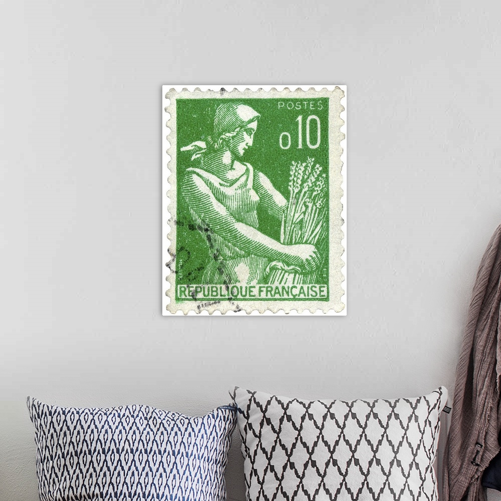 A bohemian room featuring French postage stamp