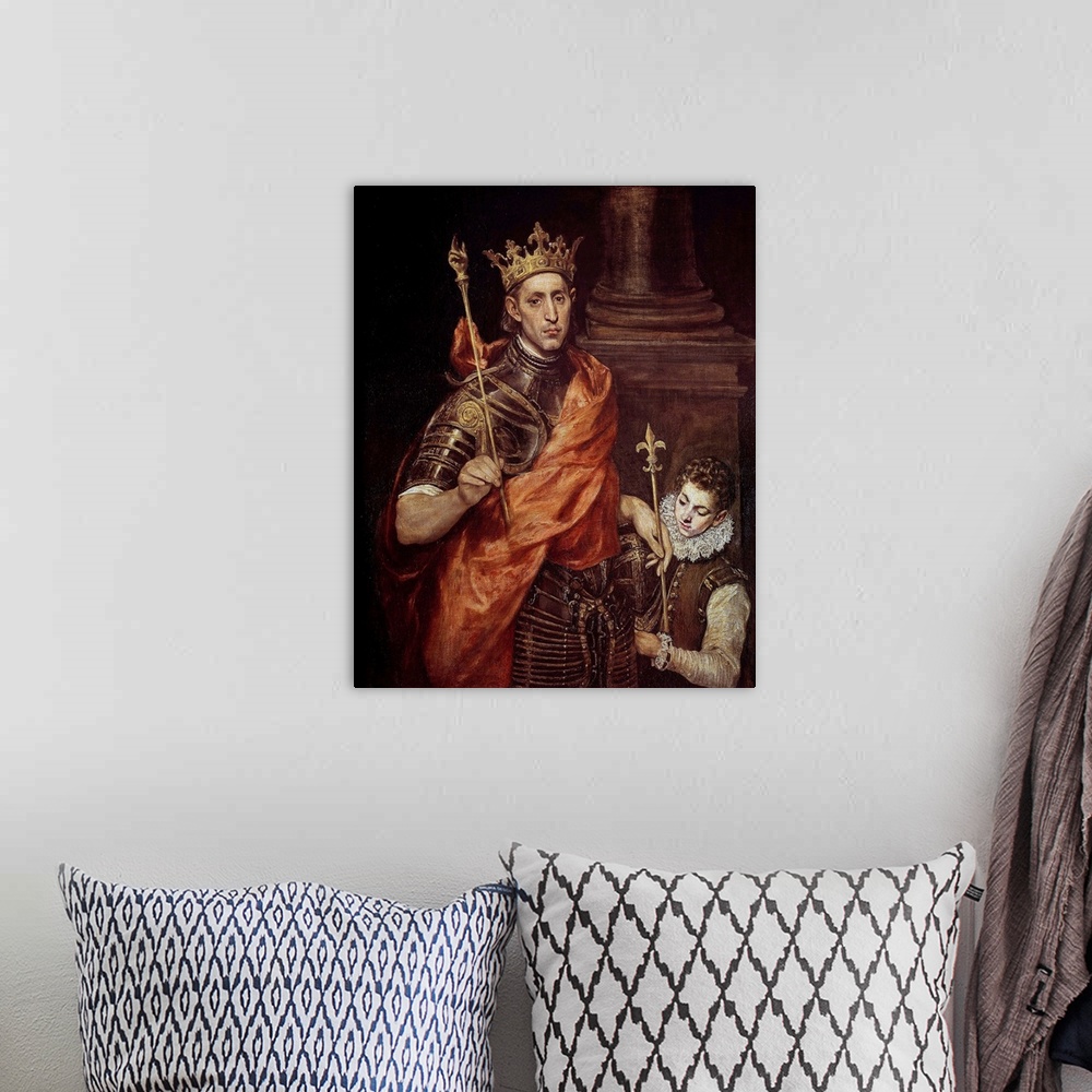 A bohemian room featuring St. Louis (louis IX) (1215-70) and his Page, c.1585-90 (oil on canvas) by Domenikos Theotokopoulo...