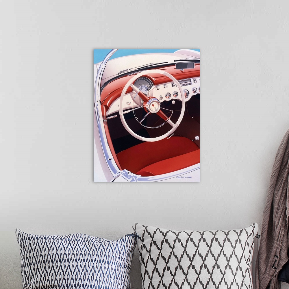 A bohemian room featuring Digital fine art image takes a close up view of a classic car's steering wheel by world renowned ...
