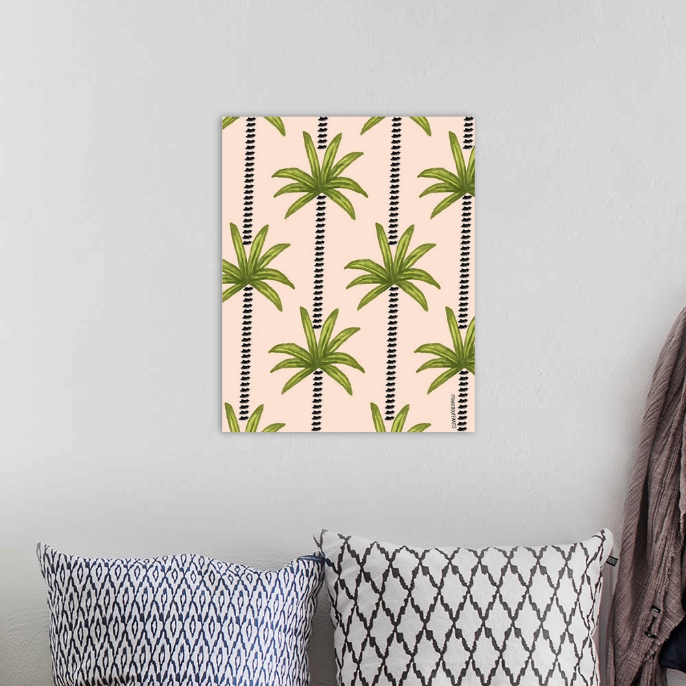 A bohemian room featuring Lash Palm Trees