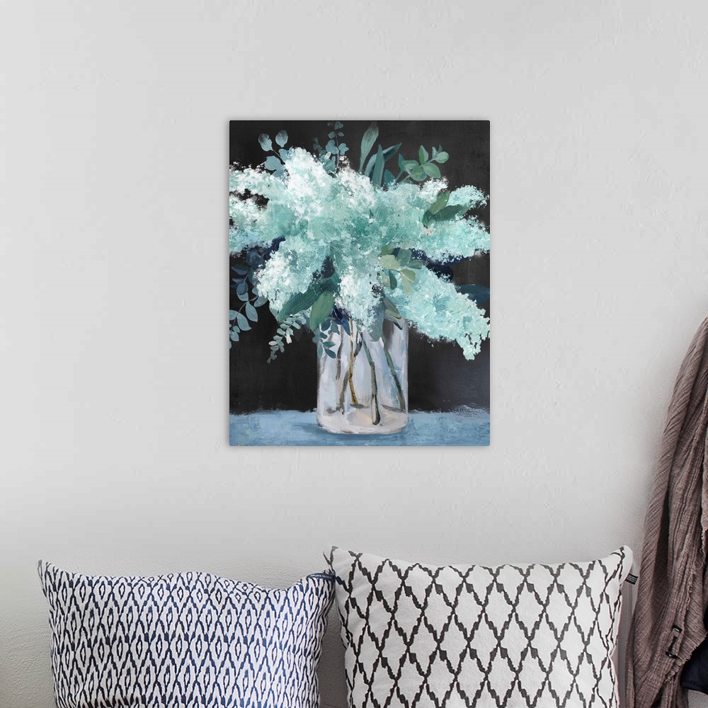 A bohemian room featuring Teal Flowers In Vase