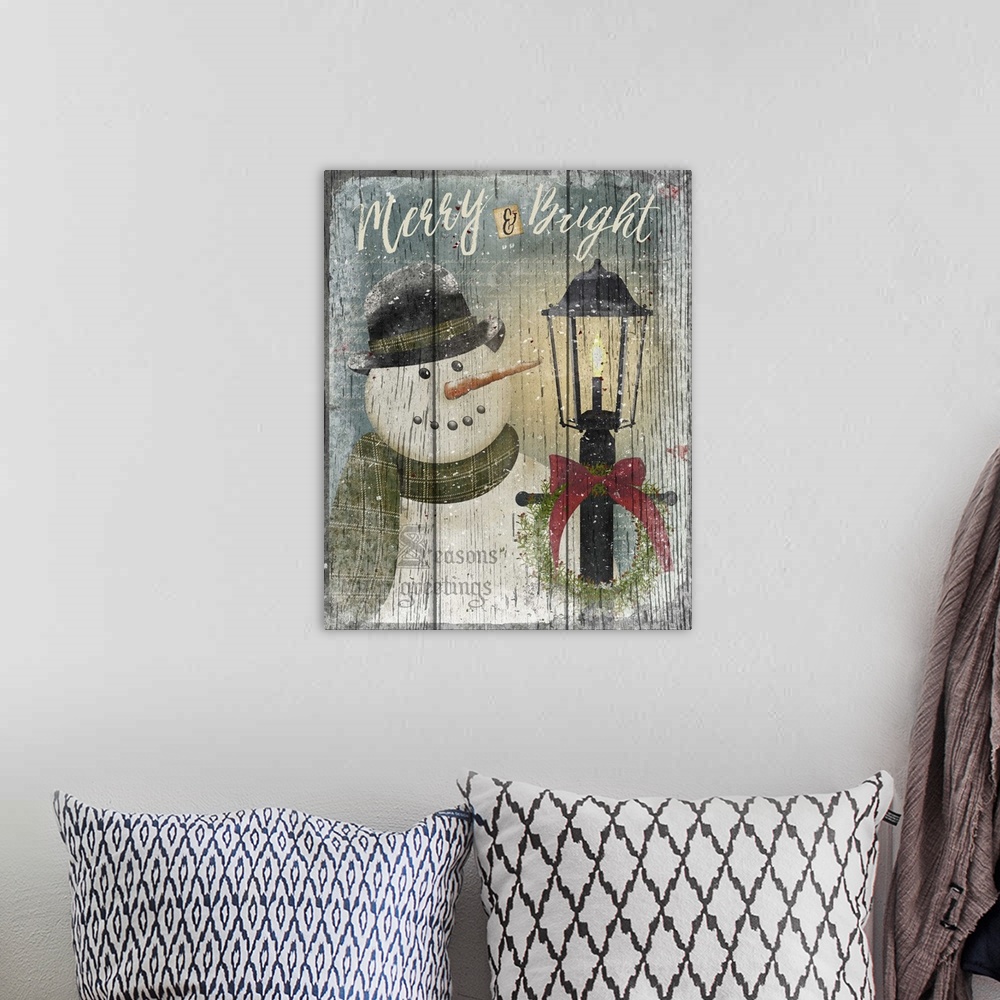 A bohemian room featuring Merry and Bright Snowman