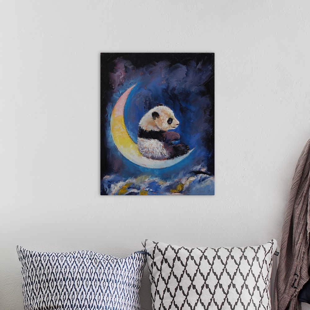 A bohemian room featuring Panda Crescent Moon - Children's Art