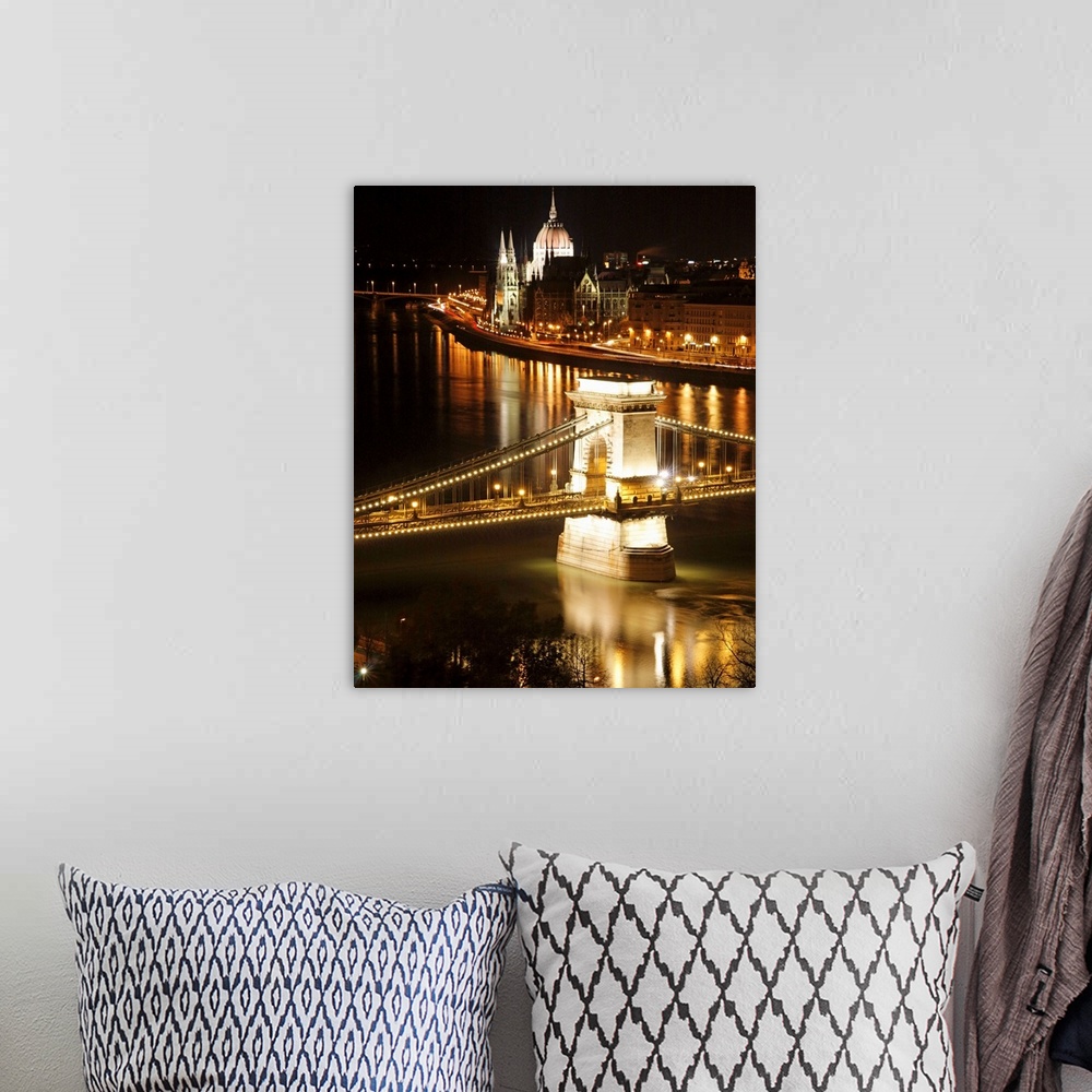 A bohemian room featuring Chain Bridge and The House of the Parliament at Night, Budapest, Hungary