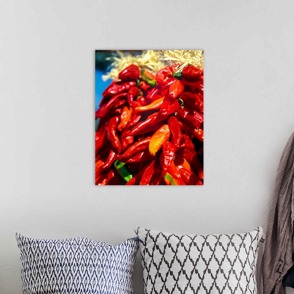 A bohemian room featuring Close-up of red chilies, taos, new mexico, USA.