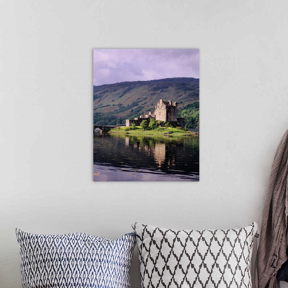 A bohemian room featuring Reflection of a castle in water, Eilean Donan Castle, Highland Region, Scotland