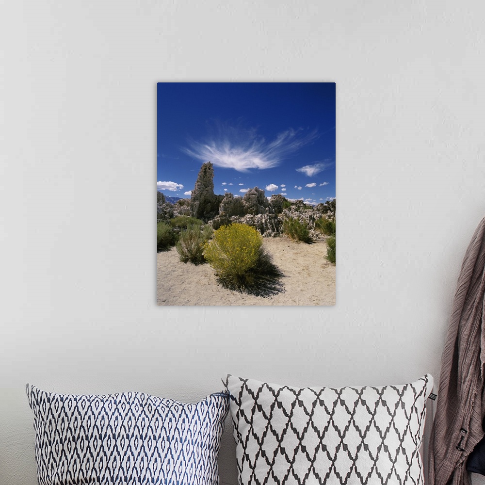 A bohemian room featuring Tufa rock formations on a landscape, Mono Lake, California,