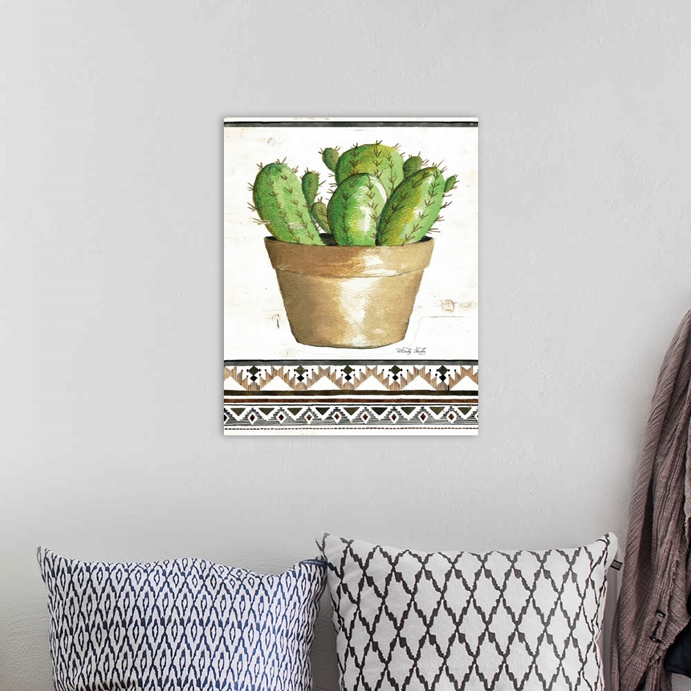 A bohemian room featuring Watercolor cactus with a Southwestern pattern.