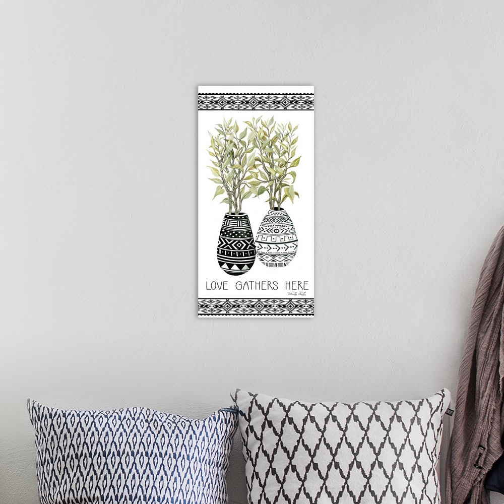 A bohemian room featuring Love Gathers Here Mud Cloth Vase