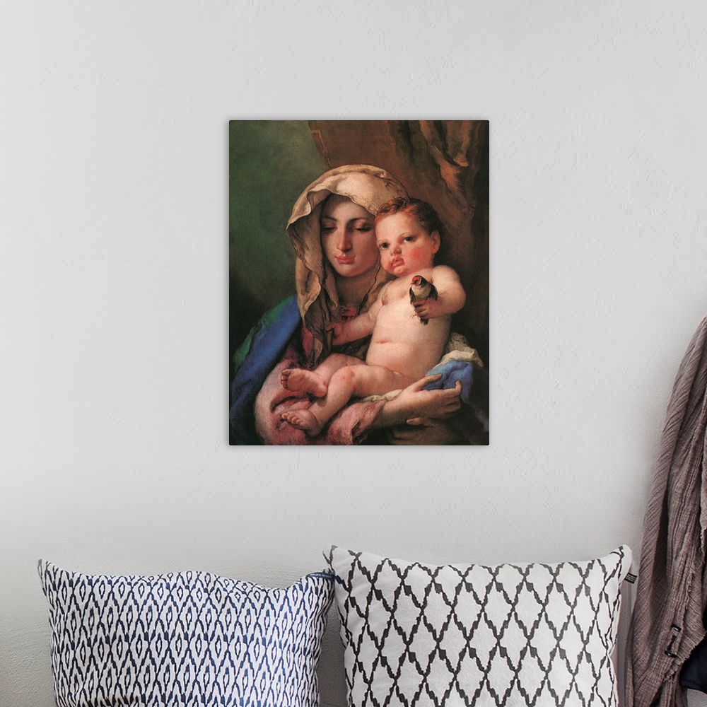 A bohemian room featuring Madonna of the Goldfinch