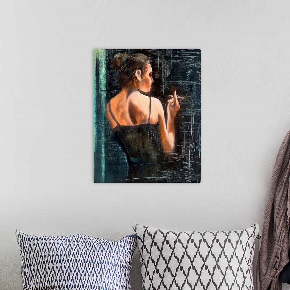 A bohemian room featuring Portrait of the woman with a cigarette