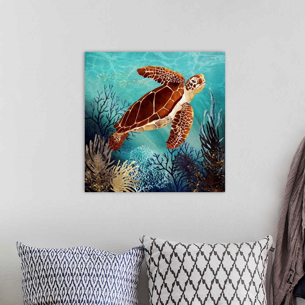 Metallic Sea Turtle Wall Art, Canvas Prints, Framed Prints, Wall Peels ...
