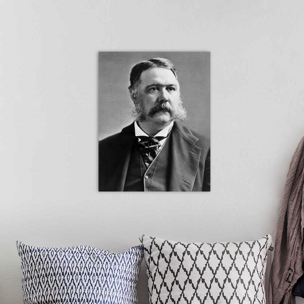 A bohemian room featuring American history portrait of President Chester Alan Arthur.