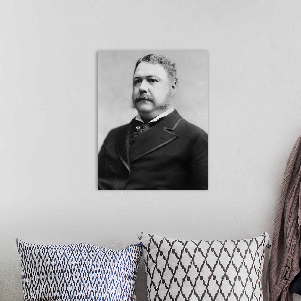 A bohemian room featuring American history portrait of President Chester Alan Arthur.