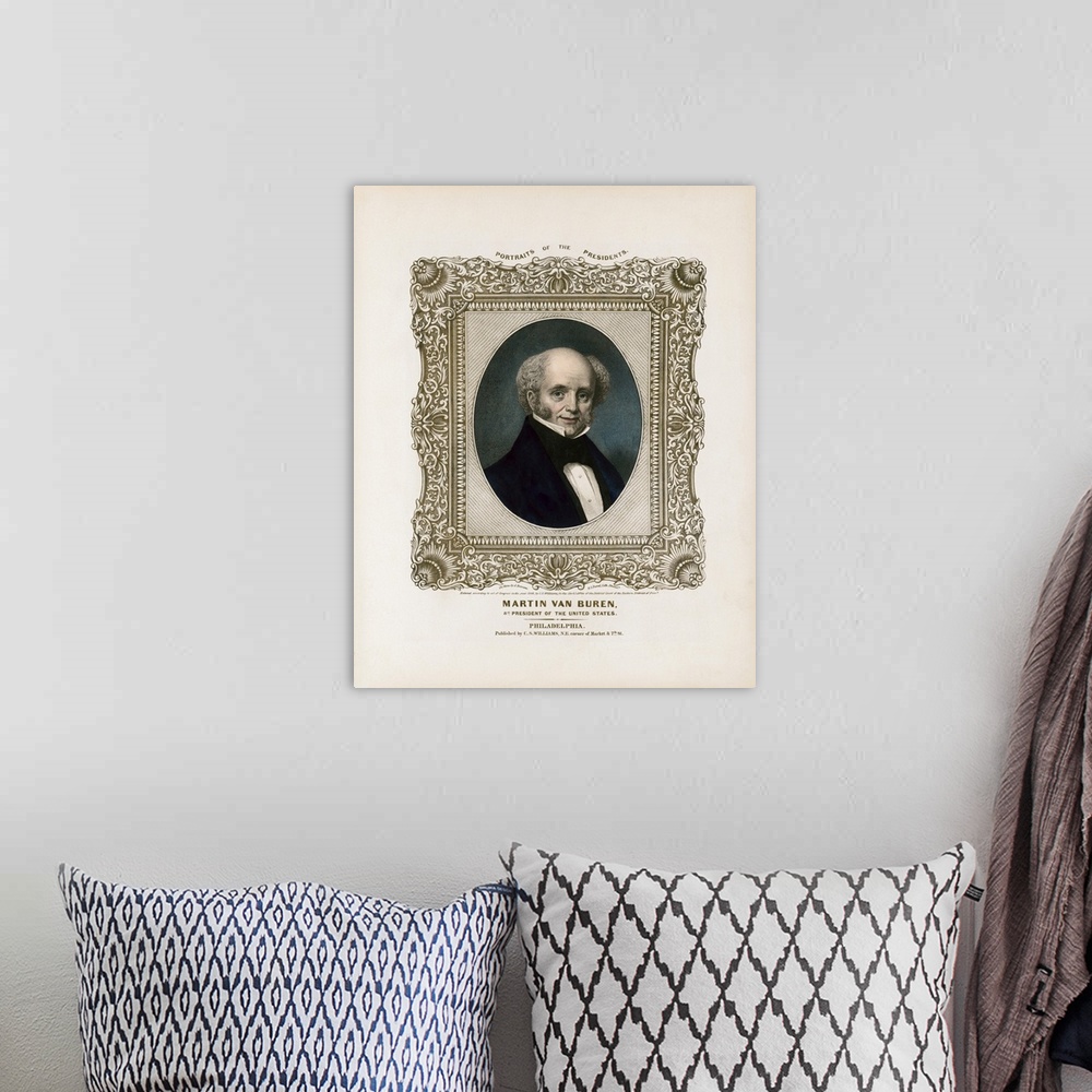 A bohemian room featuring American history print of President Martin van Buren.