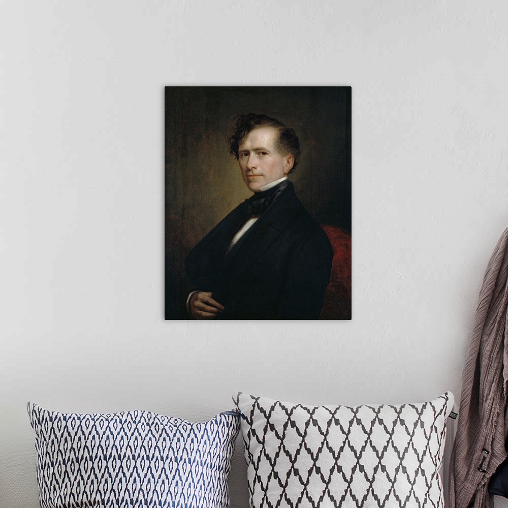 A bohemian room featuring American Presidential history painting of President Franklin Pierce.