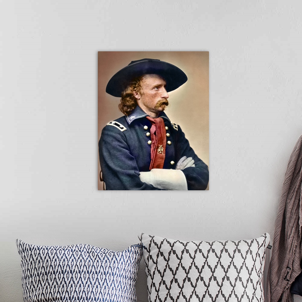 A bohemian room featuring Civil War portrait of General George Armstrong Custer.