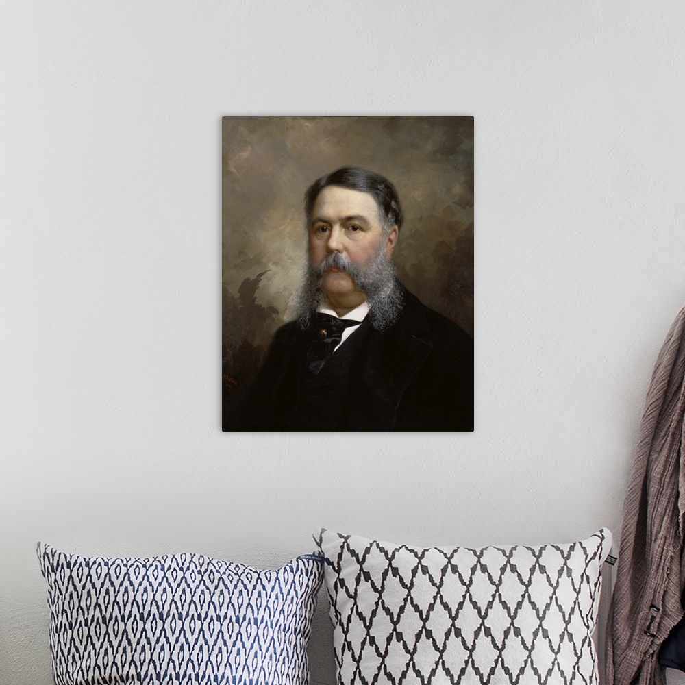 A bohemian room featuring Painting featuring Chester A. Arthur, 21st President of the United States.