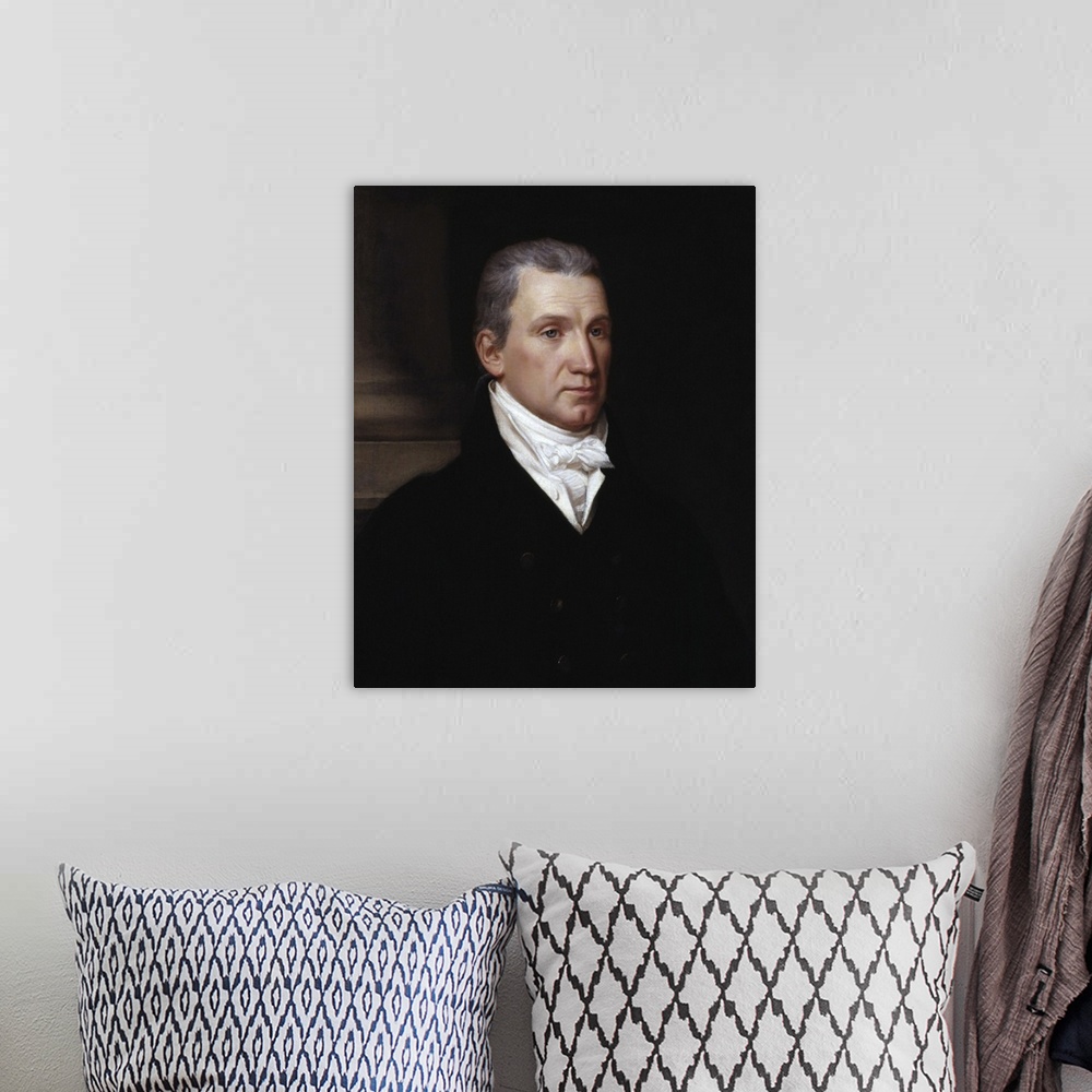 A bohemian room featuring Portrait of American President and Founding Father James Monroe.